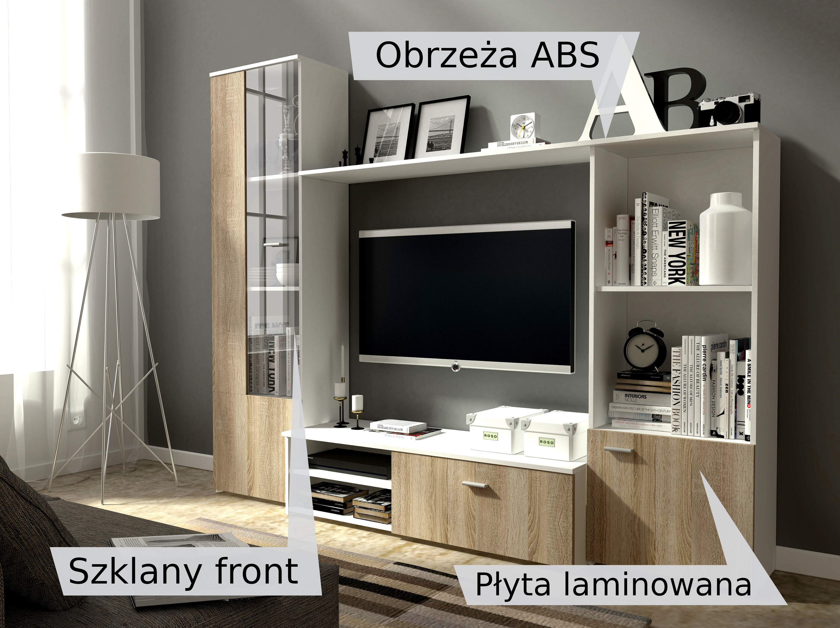 Meblościanka ALEX BIAŁY/DĄB SONOMA